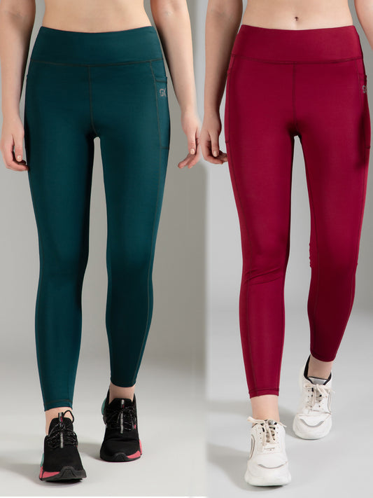 Maroon & Dark Green Combo Leggings