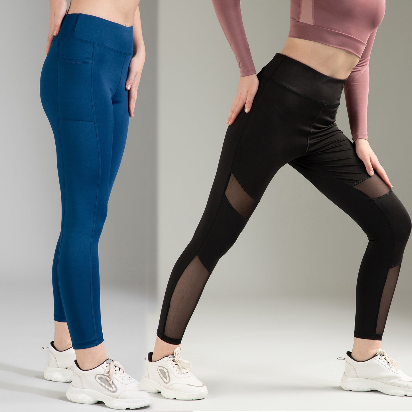 Blue & Black Mesh Combo Leggings