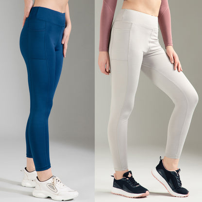 Blue & Light Grey Combo Leggings
